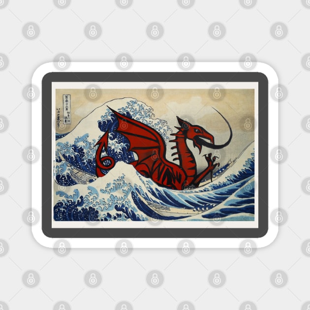 Welsh Dragon in the Great Wave off kanagawa Magnet by Teessential