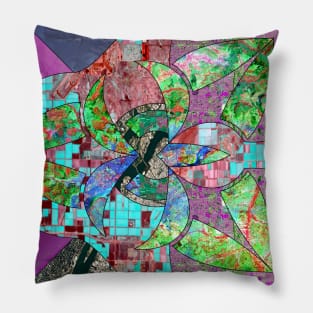 global mapping in landscape collage art Pillow