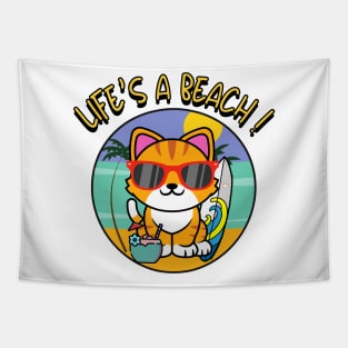 Cute orange cat Goes to the beach Tapestry