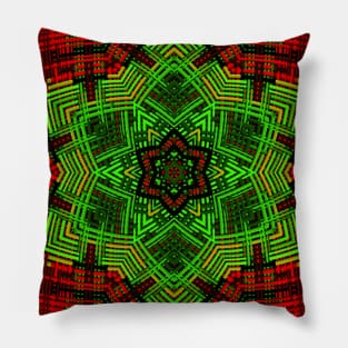 Weave Mandala Flower Green and Red Pillow