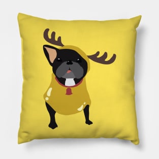 Frenchie in Reindeer Costume Pillow