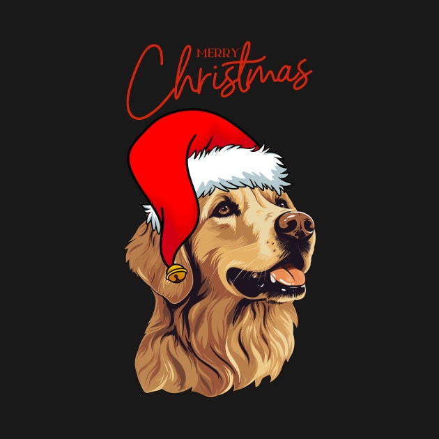 Merry Christmas with Santa Golden Retriever Dog by Seasonal Dogs