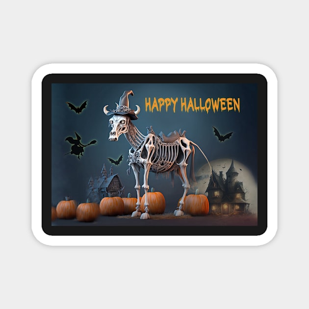 Horse Witch Skeleton Halloween Card Sticker Magnet by candiscamera