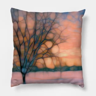 Pastel tree winter landscape Pillow