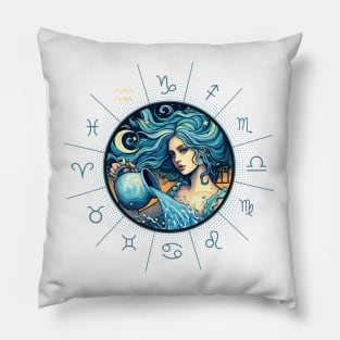 ZODIAC Aquarius - Astrological AQUARIUS - AQUARIUS - ZODIAC sign - Van Gogh style - 3 Pillow