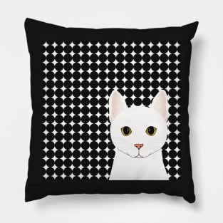 The cute white cat queen is watching you , white and black background pattern Pillow