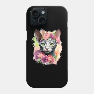 Devon Rex Cat Flowers Water Color Cat Mom Mother's Day Gift Phone Case