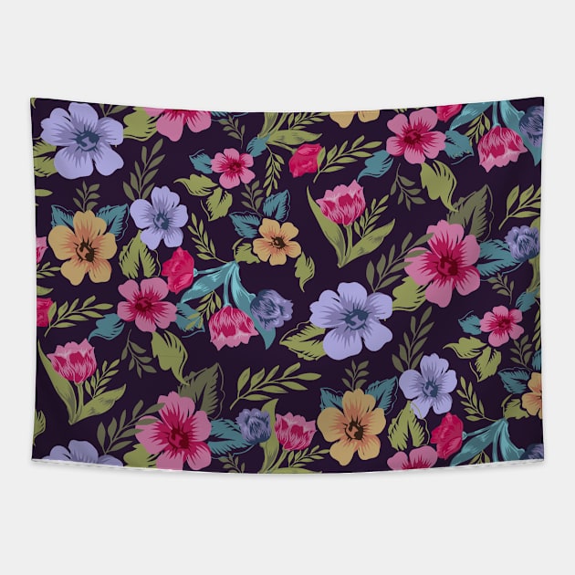 Colorful flowers pattern Tapestry by RayaneDesigns