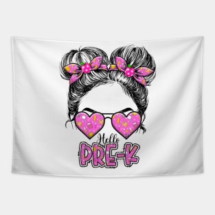 Kids Hello Pre-K Messy Bun Girls Preschool Back To School Tapestry