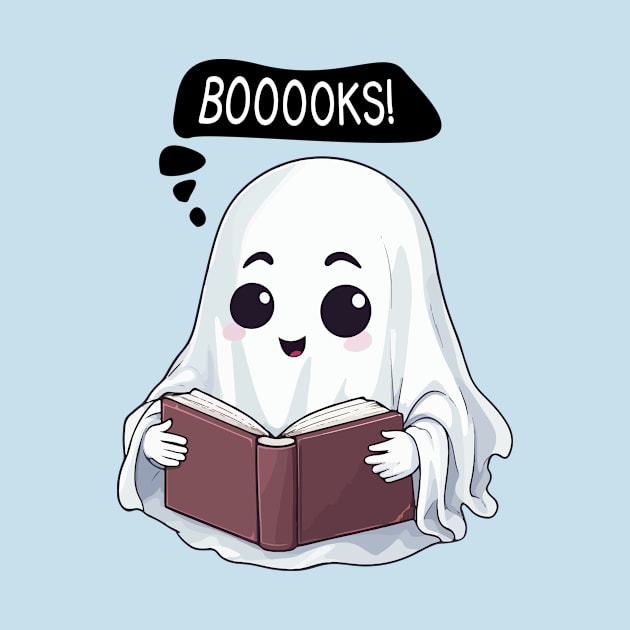 Kawaii Halloween Ghost 'BOOOOKS' - Spooktacular Reading Fun by Rishirt