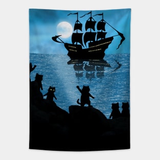 Cats and Ships in the Night Tapestry