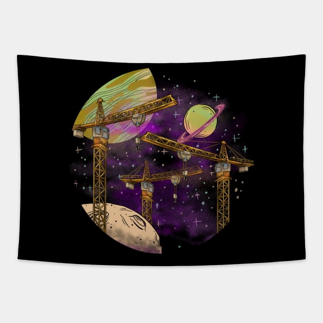 tower crane on space construction Tapestry by damnoverload