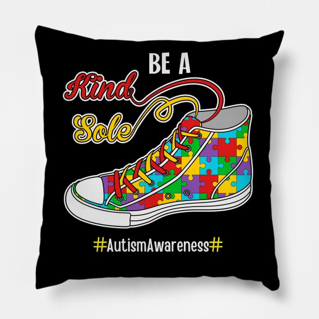 In April We Wear Blue Rainbow Autism Awareness Pillow by Emouran