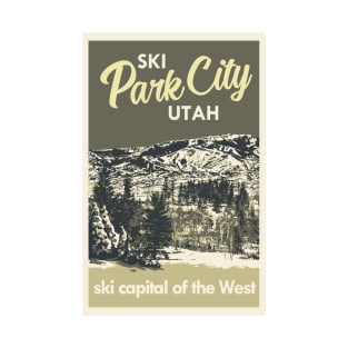 Grey Vintage Park City Utah Ski Poster T-Shirt