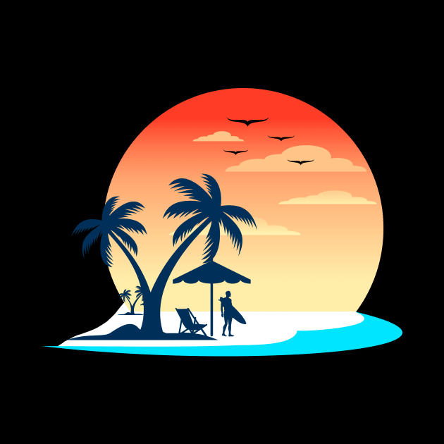 Beach Man Cool Summer Holliday Sun Set And Palm Trees by mangobanana