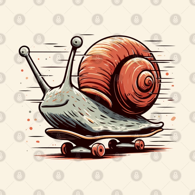 Retro vintage funny snail on skateboard by TomFrontierArt