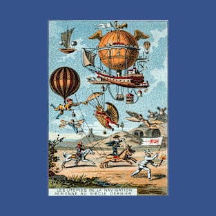 Old Postcard of Funny Utopian Flying Machines and Balloons, 19th Century T-Shirt