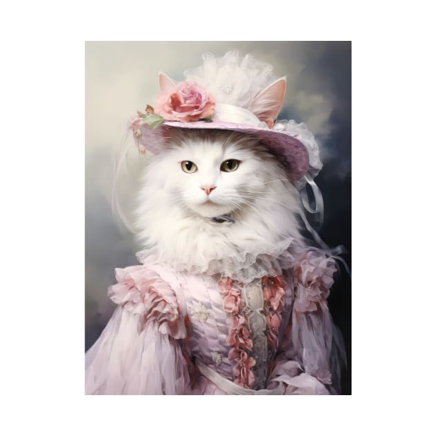 Long Haired White Cat in Rose Hat by kansaikate