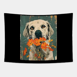 Golden Retriever  Flowers Photo Art Design For Dog Onwer Tapestry