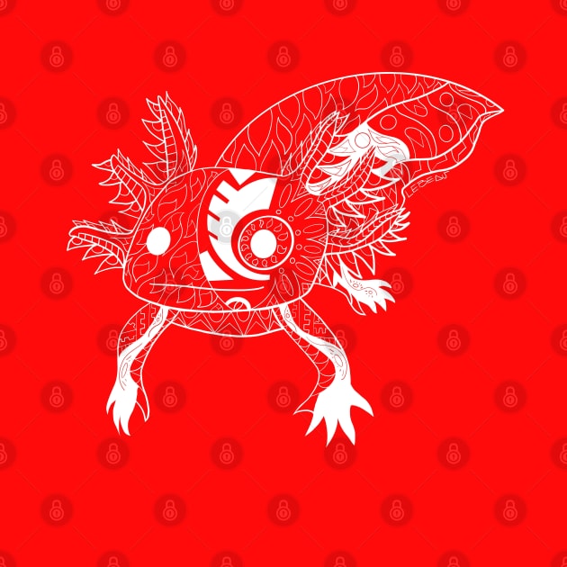 kawaii axolotl in totonac xochimilco pattern style ecopop in red by jorge_lebeau