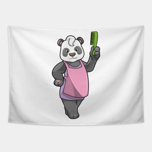 Panda as Hairdresser with Comb Tapestry