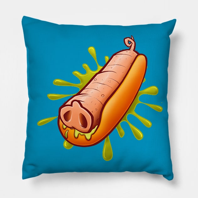 Yummy Hot Dog ( and other reasons to go Vegan ) Pillow by kgullholmen