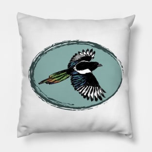 Artwork of an Eurasian Magpie in Flight II Pillow