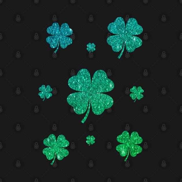 St Patricks Day, Ombre Green 4 Leaf Faux Glitter Clovers by Felicity-K