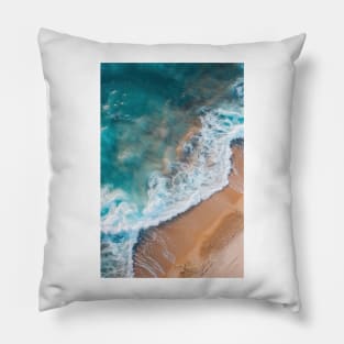 Wild wave crashing on a beach - Aerial Landscape Photography Pillow