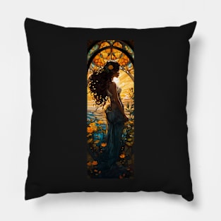 Dawn - Vintage, Mucha, Gilded Age, Art Nouveau, Beautiful Woman Pillow