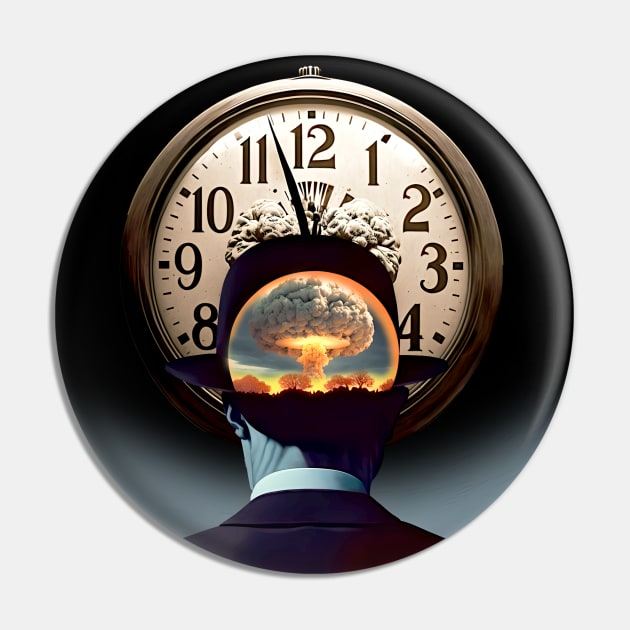 Doomsday Clock 2023 No 1: Ninety Seconds Left to Go  on a Dark Background Pin by Puff Sumo