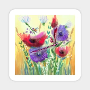 Poppy Meadow Purple Dandelions Magnet