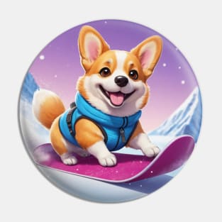 Corgi on Snowboard Pin