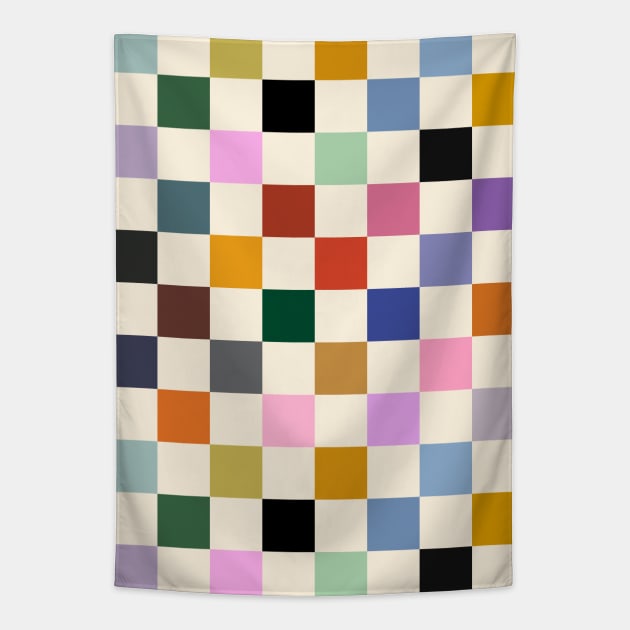 Multi Colour Checkerboard Squares Tapestry by OneThreeSix