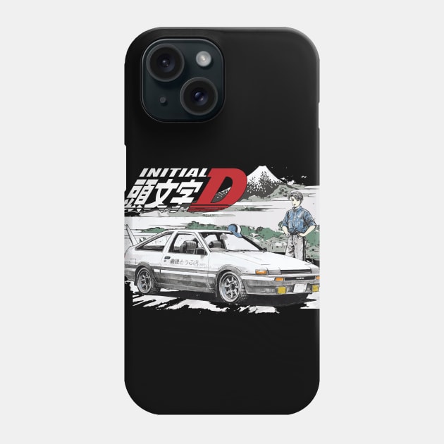 Initial D - Japan mt. fuji Mountain Drift Racing Takumi Fujiwara's Toyota AE86 Deep Forest GT Phone Case by cowtown_cowboy