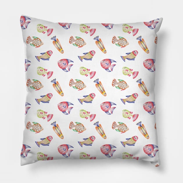 Multi Tropical Fish Pillow by Neva Mitra