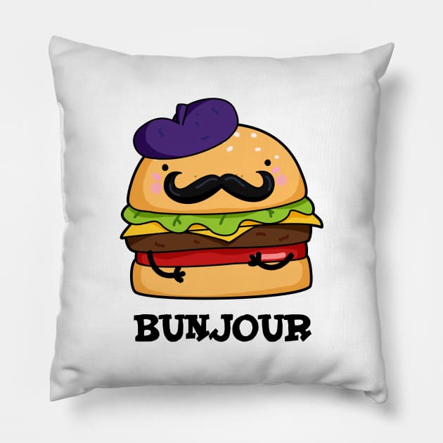 Bunjour Cute French Burger Bun PUn Pillow by punnybone