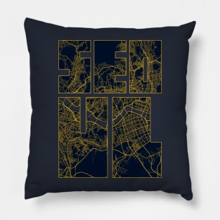 Seoul, South Korea City Map Typography - Gold Art Deco Pillow