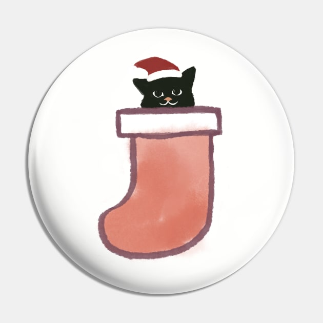 Hidden Cat Xmas Minimal Cat inside sock Pin by Chewbarber