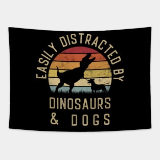 Easily distracted by Dinosaurs and dogs I heart Dinosaur dog Tapestry