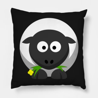 Happy Cute Sheep With Flower Pillow