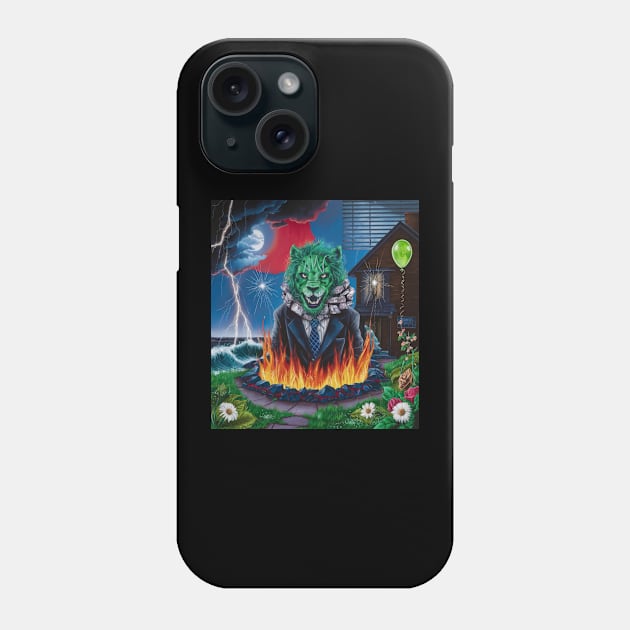 AI generated toxic green lion from fiery pit Phone Case by Catbrat