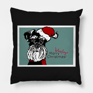 Merry Woofing Christmas Miniature Schnauzer Dog in Santa Hat Pillow