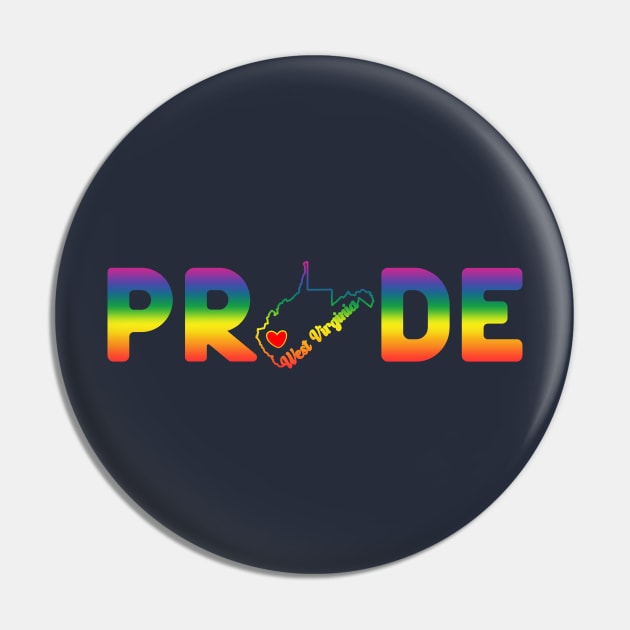 West Virginia Pride with State Outline of West Virginia in the word Pride Pin by tropicalteesshop