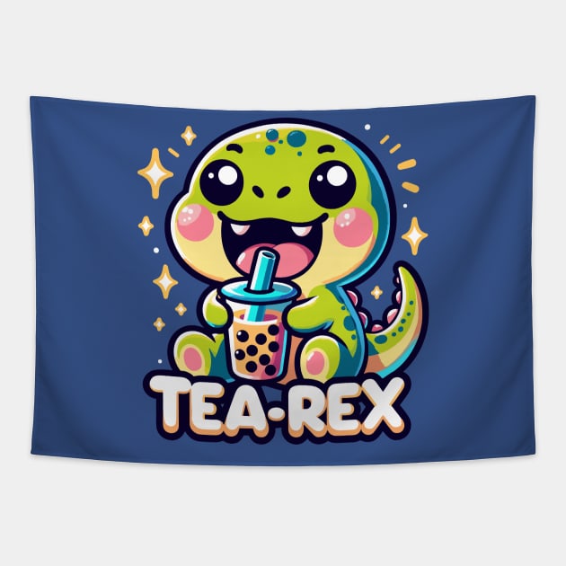 Funny Bubble Tea Rex Pun Tapestry by SubtleSplit