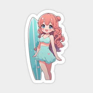 Cute girl in bikini with a surfboard Magnet