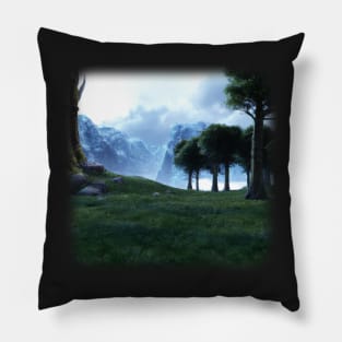 Beautiful mountain landscape in the fog Pillow