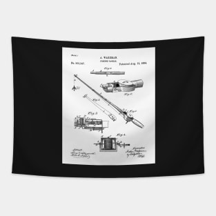 Fishing Rod Patent - Fishing Art - Black And White Tapestry