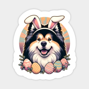 Swedish Lapphund Enjoys Easter with Bunny Ears Magnet