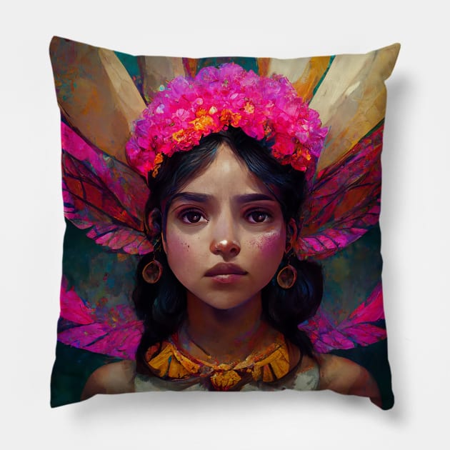 Beautiful ethnic mexican fairy painting in pink Pillow by Salogwyn